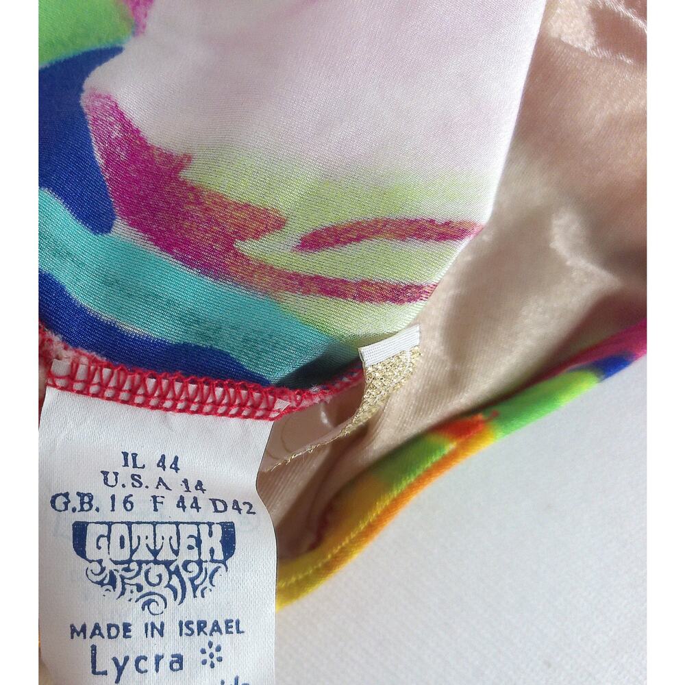 Vtg 80s Gottex One Piece Swimsuit Floral Psychedelic High Cut Maillot Size 14 - Picture 7 of 8